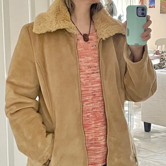 Liz Claiborne minky-soft shearling buckskin polyester jacket Womens L Macy’s - Picture 1 of 11